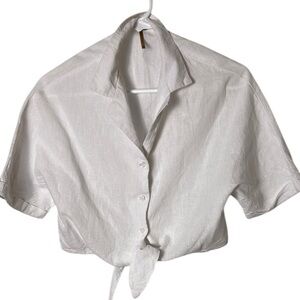 Harlow Cropped sheer linen blend oversized shirt,PTP 18.5” ,boxy,cottagecore EC